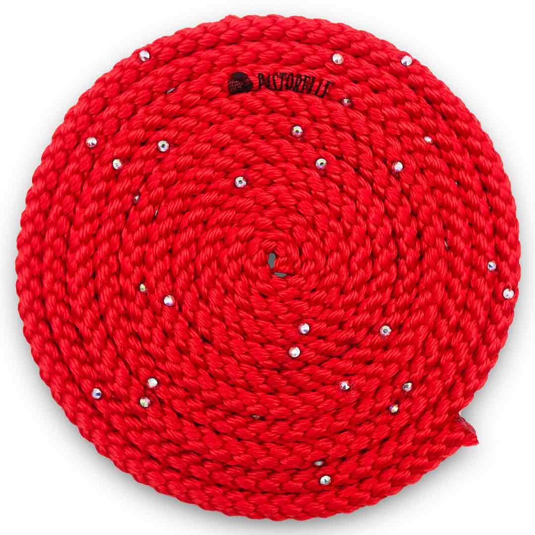 Sxoinaki Rythmikis Gymnastikis Monoxromo Me Strass Agonistiko Pastorelli Patrasso Monochromatic Rope with Swarovski Rhinestones FIG 02403 Red MelizDanceShop