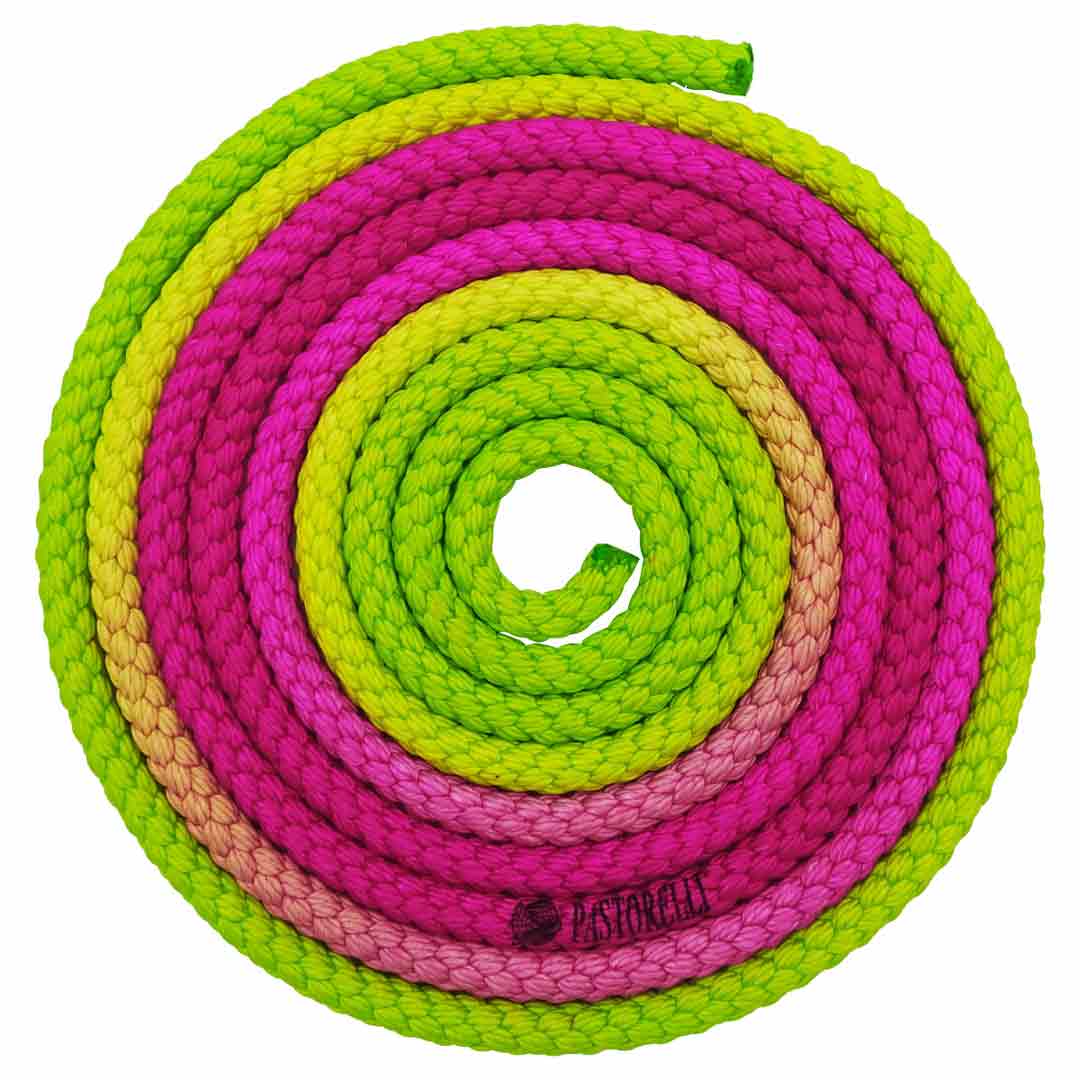 Sxoinaki Rythmikis Gymnastikis Polixromo Agonistiko Pastorelli Patrasso Multicolored Rope FIG 00283 Fuchsia Pink Green MelizDanceShop