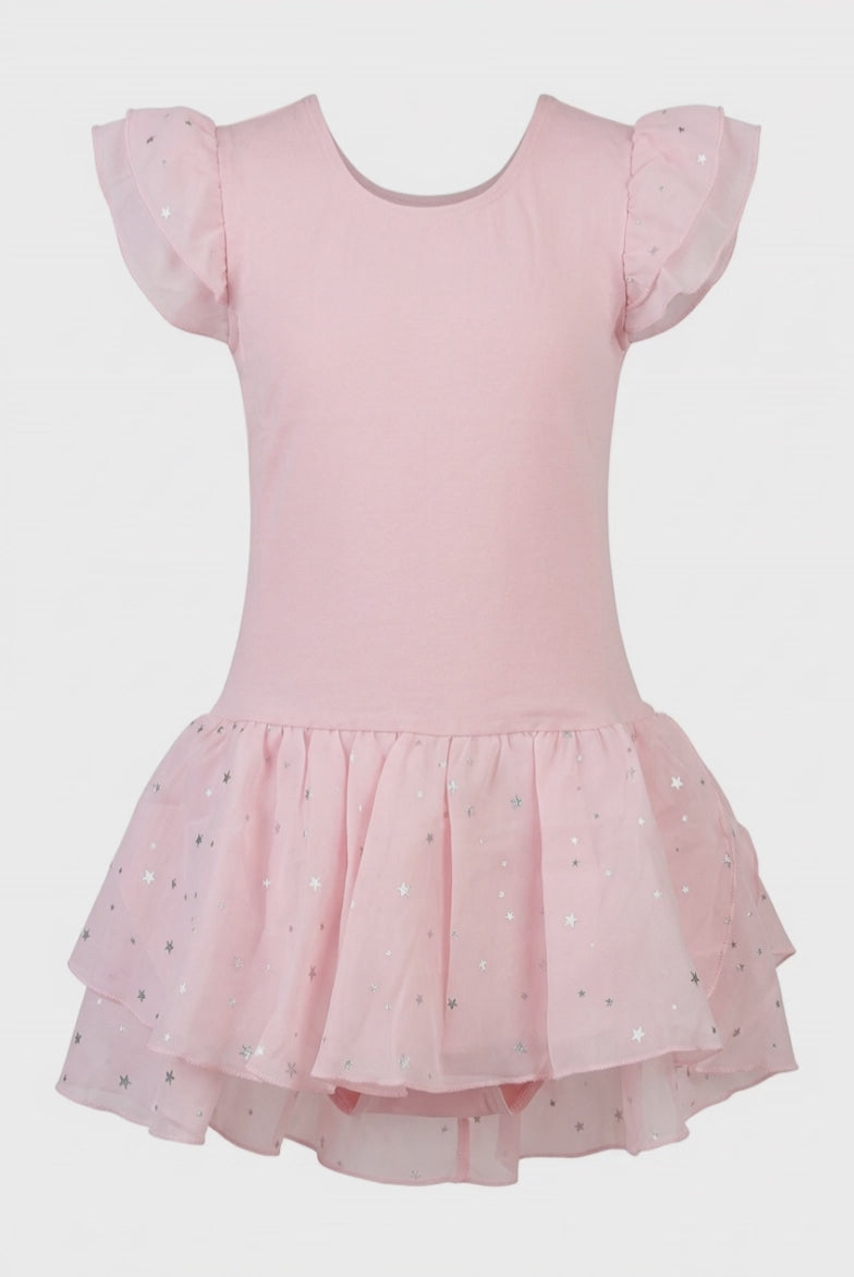 Paidiko Kormaki Xorou Me Fousta Konto Maniki Maniki GradBallet Short Sleeve Leotard With Skirt and Foils PetalPink Video MelizDanceShop