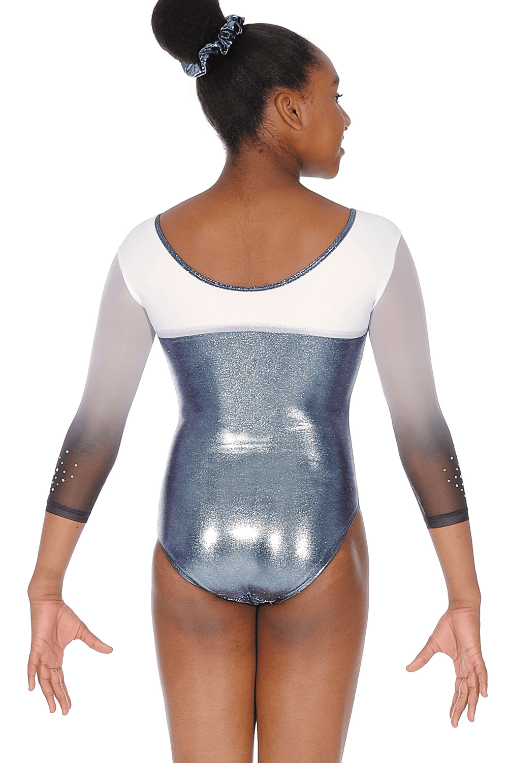 Kormaki Enorganis Gymnastikis Gynaikeio Paidiko TheZone Finesse 3/4 Maniki Me Strass Dixrwmo Ombre Diafano Maniki Titanium Back MelizDanceShop