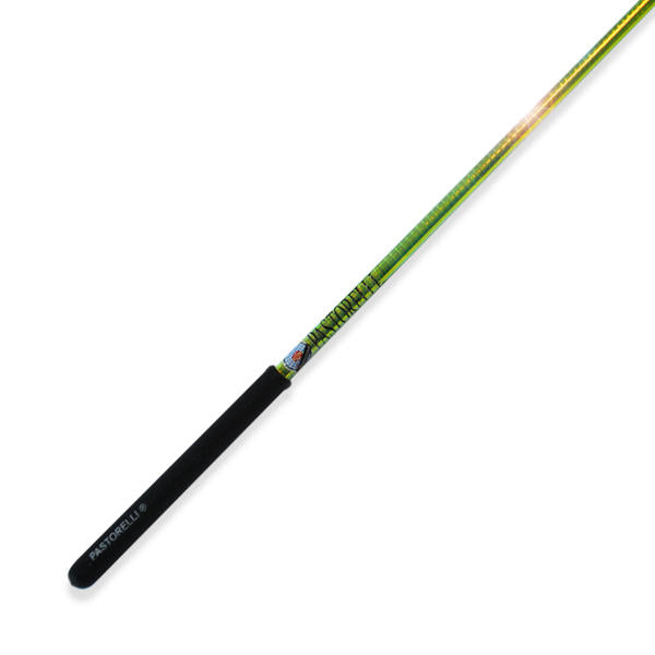 Ribbon Stick Mpagketa Kordelas Rythmikis Gymnastikis Polixromi Agonistiki Pastorelli Rotator Laser Line Stick FIG 03517 Lime Green Black Grip MelizDanceShop