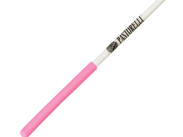 Ribbon Stick Mpagketa Kordelas Rythmikis Gymnastikis Agonistiki Pastorelli Glitter Stick FIG 00400 Glitter White Pink Grip MelizDanceShop