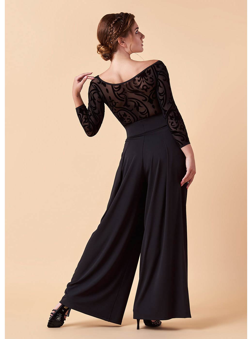 Pantelona gynaikeia Xorou Latin Grand Prix Palazzo Black Back MelizDanceShop