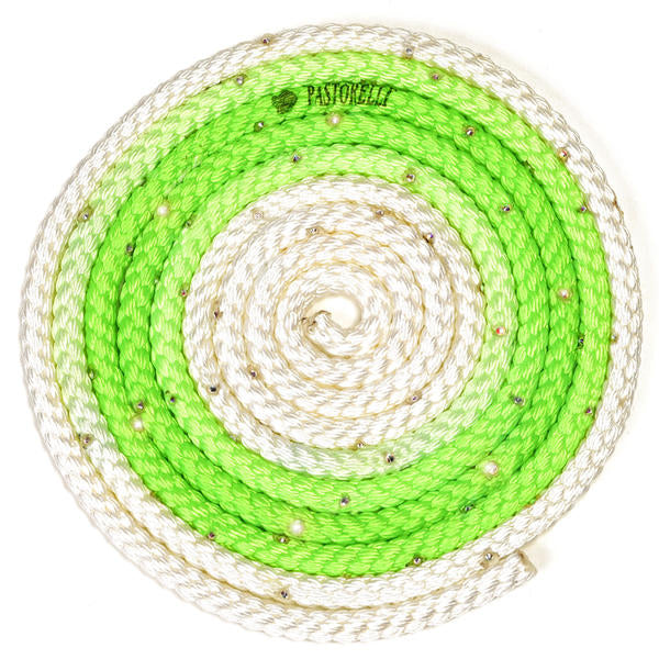 Sxoinaki Rythmikis Gymnastikis Agonistiko Pastorelli Shaded Swarovski AB Rhinestones FIG 02403 White Fluo Green MelizDanceShop