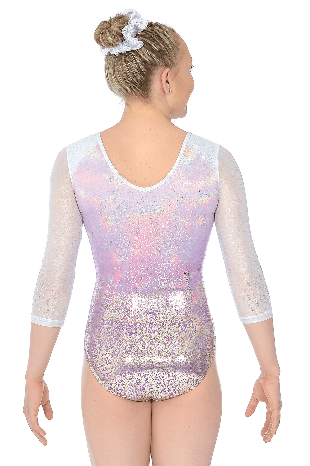 Kormaki Rythmikis Enorganis Gymnastikis The Zone Ariana 3/4 Maniki Me Strass Metalliki Iridizousa Lycra Back MelizDanceShop