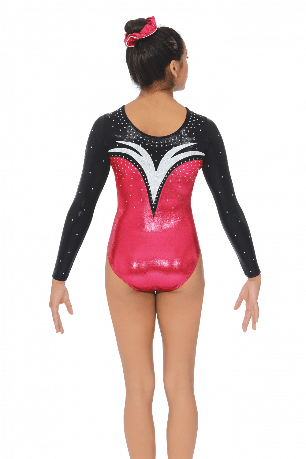 Kormaki Rythmikis Enorganis Gymnastikis The Zone Athena 3/4 Maniki Metalliki Iridizousa Me Strass Lycra Cherry Back MelizDanceShop