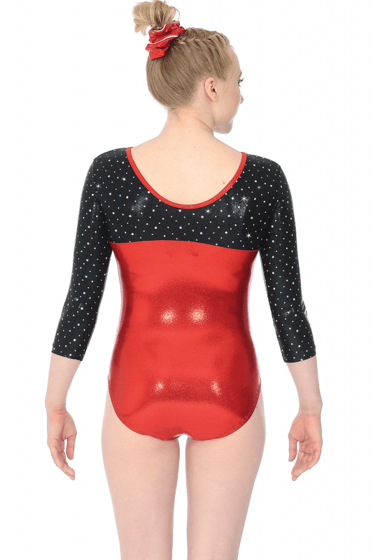 Kormaki Rythmikis Enorganis Gymnastikis The Zone Belle 3/4 Maniki Metalliki Lykra Stras Red Back MelizDanceShop